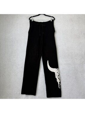 Keiser Clark Sweatpants Womens Medium Black Knit Bull Skull Graphic Cowboy